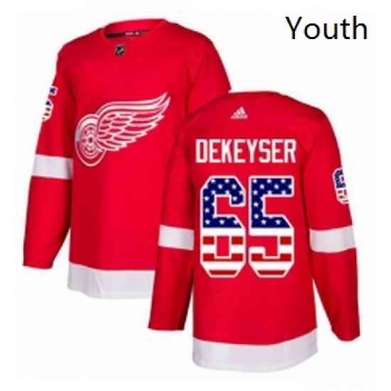Youth Adidas Detroit Red Wings 65 Danny DeKeyser Authentic Red USA Flag Fashion NHL Jersey